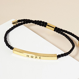 Gold Dipped HOPE Message Bar Pointed Rope Adjustable Cinch Pull Tie Bracelet