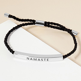 White Gold Dipped NAMASTE Message Bar Pointed Rope Adjustable Bracelet