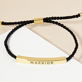 Gold Dipped WARRIOR Message Bar Pointed Rope Adjustable Cinch Pull Tie Bracelet