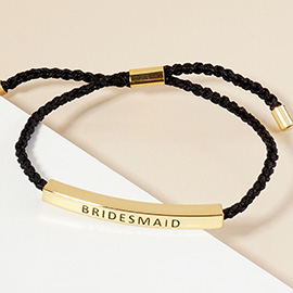 Gold Dipped BRIDESMAID Message Bar Pointed Rope Adjustable Cinch Pull Tie Bracelet