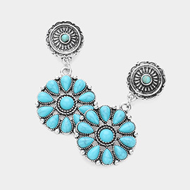 Bohemian Western Turquoise Flower Stone Dangle Earrings