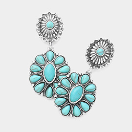 Bohemian Western Turquoise Flower Stone Dangle Earrings