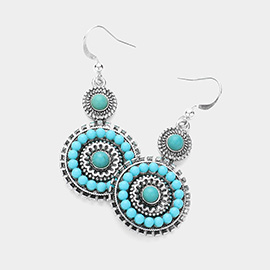 Bohemian Western Turquoise Stone Embellished Disc Dangle Earrings