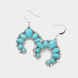 Bohemian Western Turquoise Stone Embellished Horseshoe Dangle Earrings