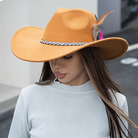 Feather Pointed Rhinestone Paved Twisted Band Accented Fedora Hat