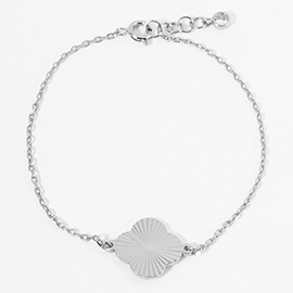 White Gold Dipped Textured Metal Quatrefoil Pointed Bracelet