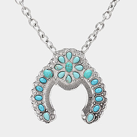 Bohemian Western Turquoise Stone Embellished Horseshoe Pendant Necklace