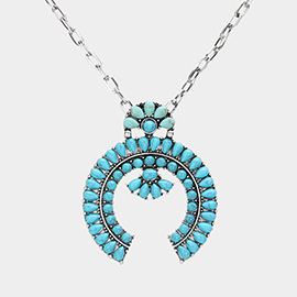 Bohemian Western Turquoise Stone Embellished Horseshoe Pendant Necklace