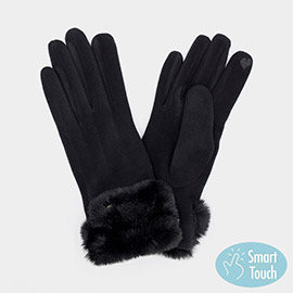 Double Faux Fur Cuff Fleece Smart Touch Gloves