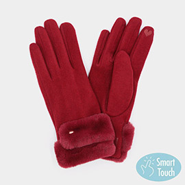 Double Faux Fur Cuff Fleece Smart Touch Gloves