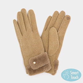 Double Faux Fur Cuff Fleece Smart Touch Gloves