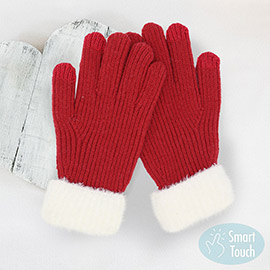 Faux Fur Cuff Smart Touch Knit Gloves