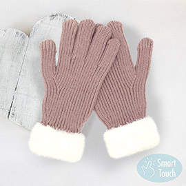 Faux Fur Cuff Smart Touch Knit Gloves