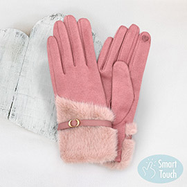 Faux Fur And Strap Cuff Smart Touch Gloves