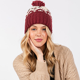 Aztec Pattern Pom Pom Beanie Hat