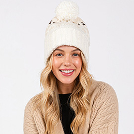 Aztec Pattern Pom Pom Beanie Hat