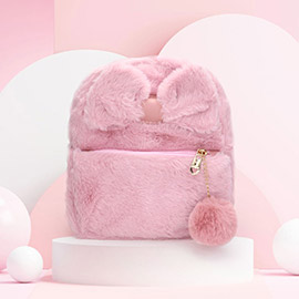 Faux Fur Bow Pom Pom Pointed Plush Mini Backpack