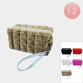 12PCS - Faux Fur Plush Pouch Bags