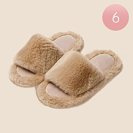 6Pairs - Open Toe Plain Fuzzy Slipper