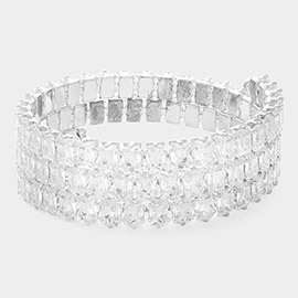 Emerald Cut Stone Cluster Adjustable Wrapped Evening Bracelet