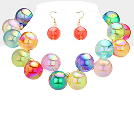 Chunky Iridescent Ball Beaded Necklace