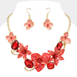 Colored Metal Flower Stone Cluster Resin Bib Necklace