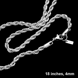 18 INCH, 4mm Stainless Steel Rope Chain Necklace