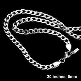 20 INCH, 5mm Stainless Steel Cuban Chain Necklace