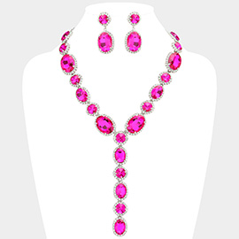 Glass Crystal Rhinestone Y Evening Necklace