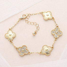 Stone Paved Mearl Quatrefoil Link Bracelet