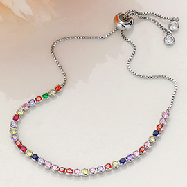 Round CZ Stone Bezel Adjustable Pull Tie Bracelet