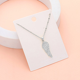 Stainless Steel Stone Paved Wing Pendant Necklace