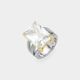 Rectangle CZ Stone Cushion Ring