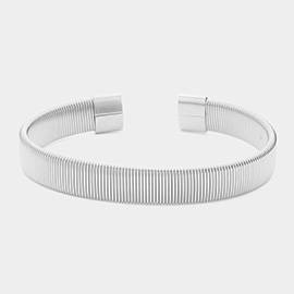 Stainless Steel Ribbed Flat Cuff Bracelet