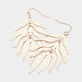 Textured Metal Tropical Leaf Dangle Earrings