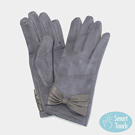 Ribbon Deco Pointed Suede Feel Smart Touch Gloves