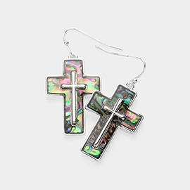 Abalone Cross Dangle Earrings