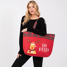 Oh Deer Letter Reindeer Christmas Tote Bag