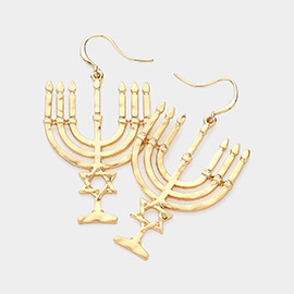 Hammered Metal Hanukkah Menorah Candle Dandle Earring