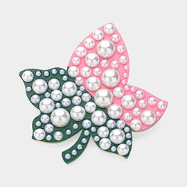 Pearl Embellished Leaf Pin Brooch