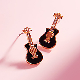 Stone Paved Enamel Guitar Stud Earrings