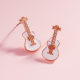 Stone Paved Enamel Guitar Stud Earrings