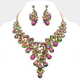 Teardrop Glass Stone Cluster Embellished Evening Bib Necklace