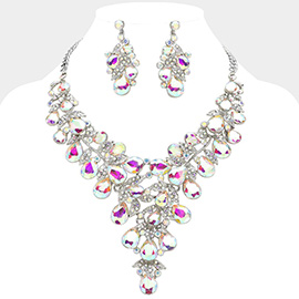 Teardrop Glass Stone Cluster Embellished Evening Bib Necklace