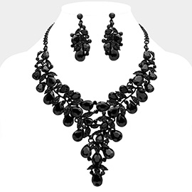 Teardrop Glass Stone Cluster Embellished Evening Bib Necklace