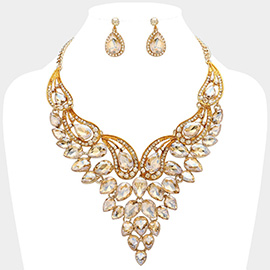 Teardrop Stone Cluster Evening Bib Necklace