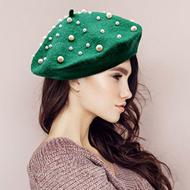 Pearl Embellished Tam Beret Hat