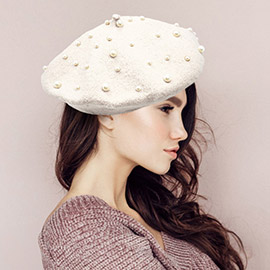 Pearl Embellished Tam Beret Hat