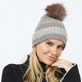 Ribbed Knit Pom Pom Beanie Hat