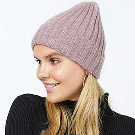 Sequin Knit Beanie Hat